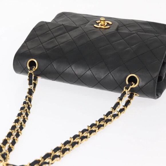 CHANEL Matelasse 25 Double Flap Chain Bag Lamb Skin Black Gold CC Auth 156638SAV - Picture 7 of 16